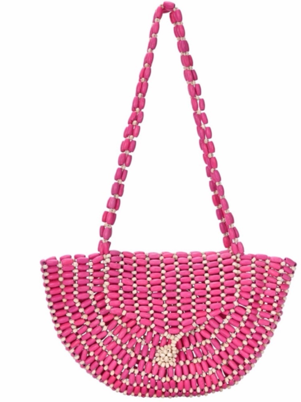 Antik Kraft Pink Beaded Shoulder Bag Wooden Bead Floral Boho NWT